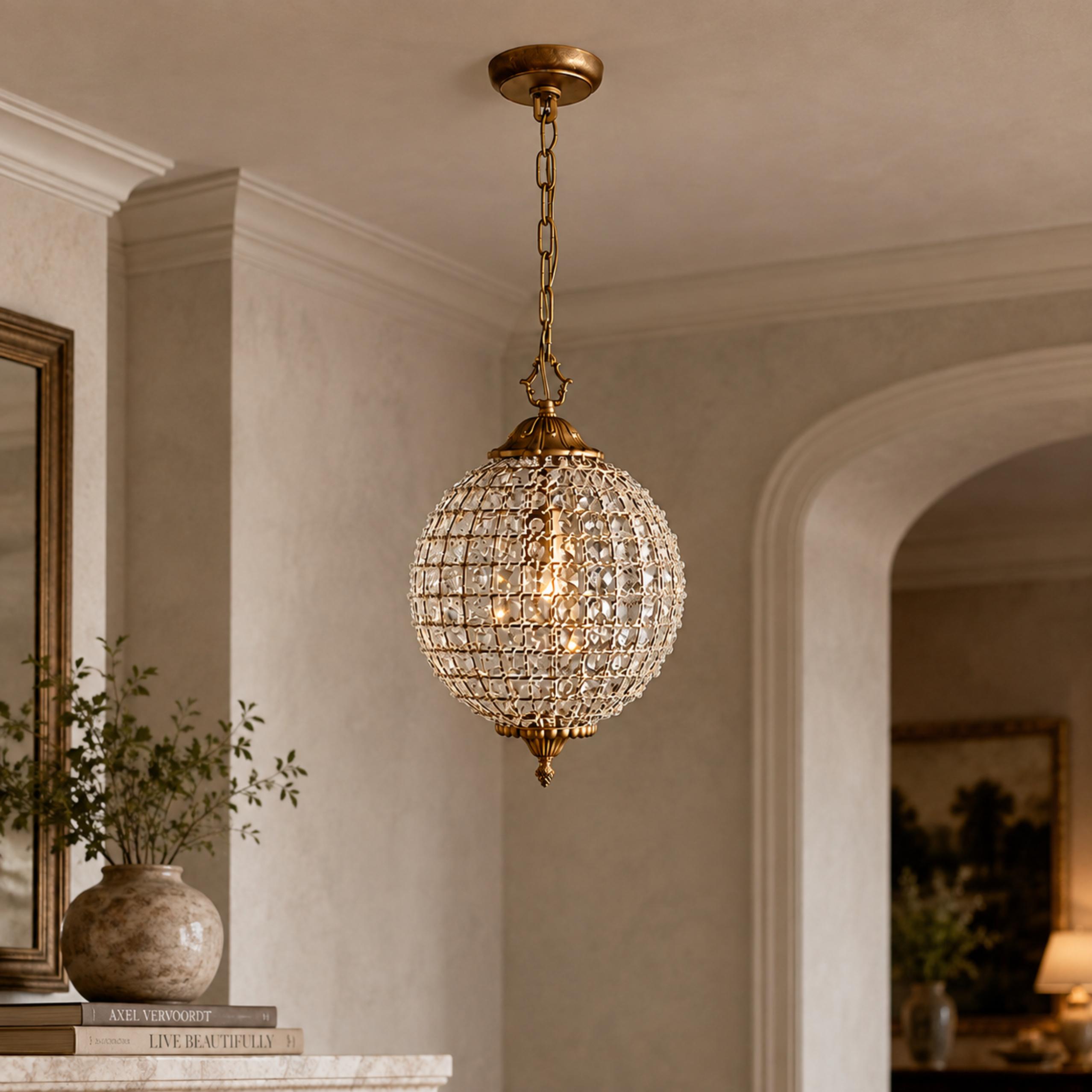 Antique Brass Crystal Round Chandelier – Small or Large Statement Ceiling Light | ribuella