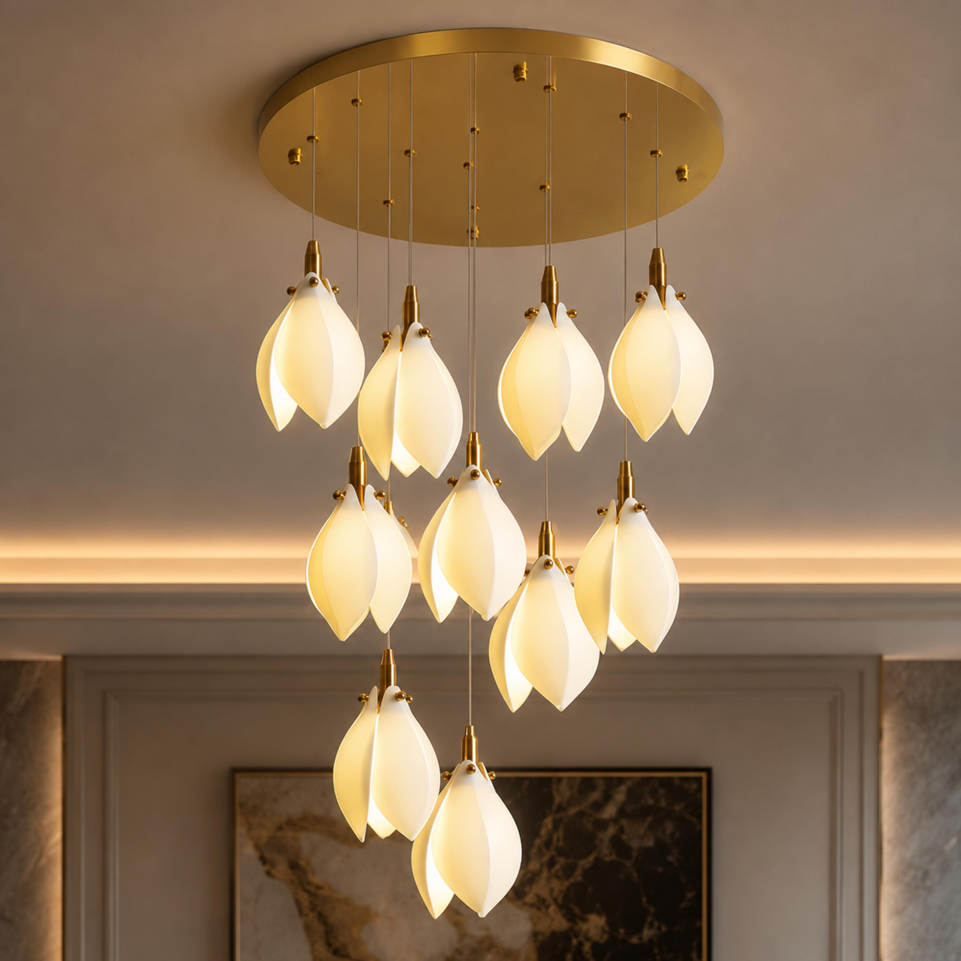 Plafonnier suspendu moderne en métal et céramique, compatible LED, de 7 à 64 lampes | ribuella