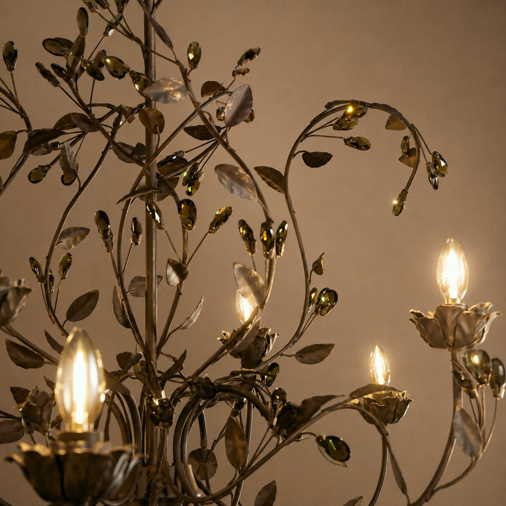 Luxuriöser runder Kristall-Kronleuchter mit Blättern – große goldene oder bronzefarbene Leuchte für Esszimmer und Eingangsbereich, 36″/48″ | ribuella