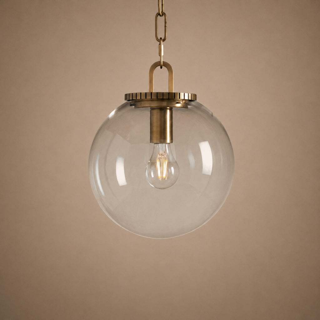 Modern Glass Globe Pendant Light with Chain – Brass or Bronze, Clear or Milk Glass | ribuella
