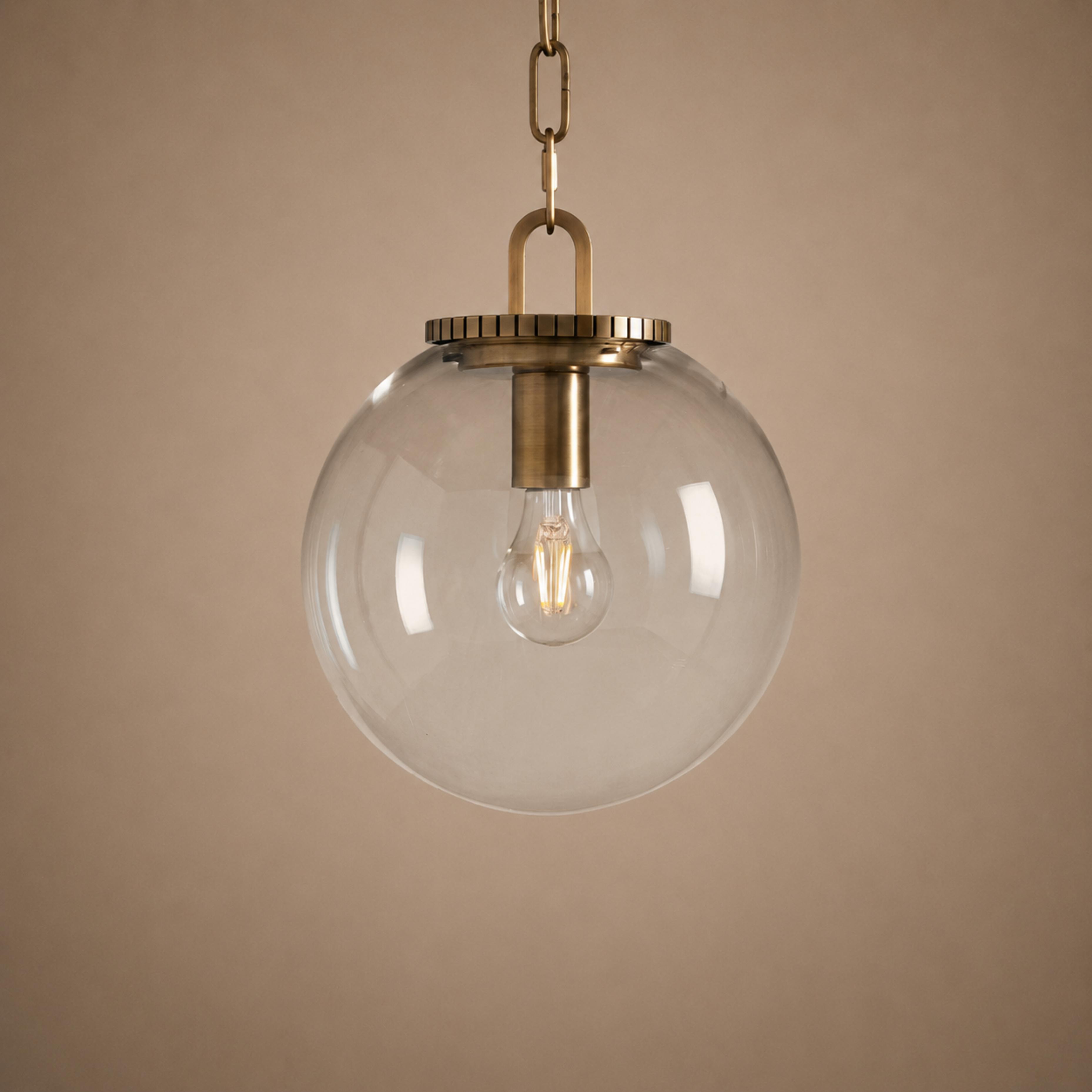 Modern Glass Globe Pendant Light with Chain – Brass or Bronze, Clear or Milk Glass | ribuella