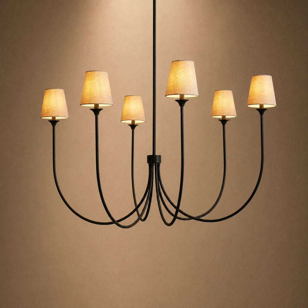 Large Round Chandelier with Off-White Shades – Brass or Bronze | ribuella