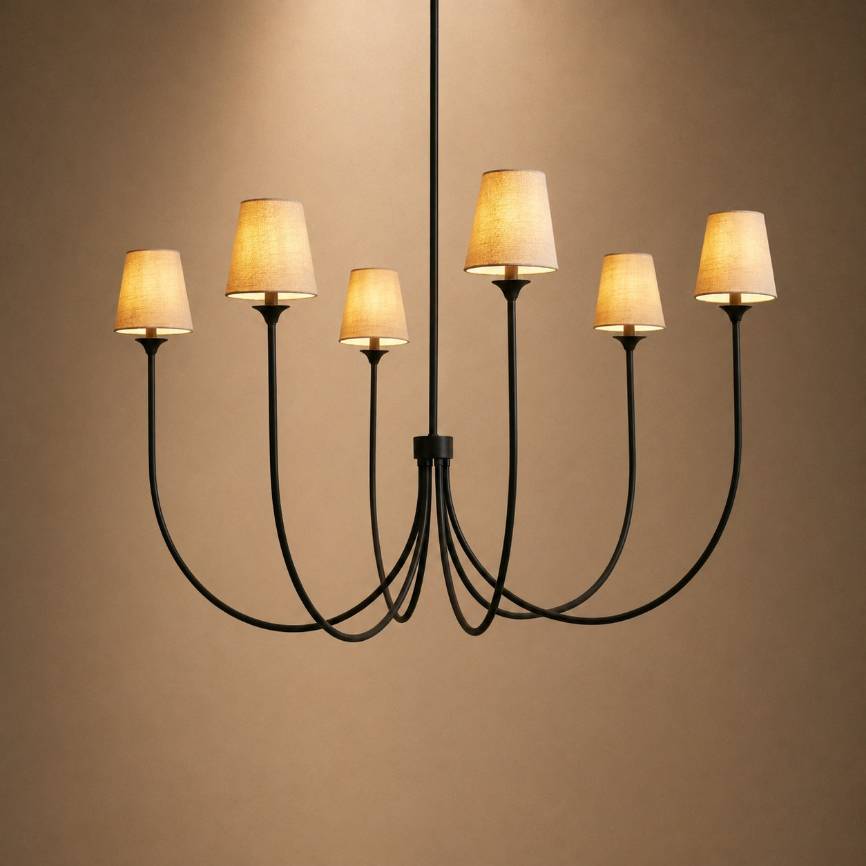 Large Round Chandelier with Off-White Shades – Brass or Bronze | ribuella