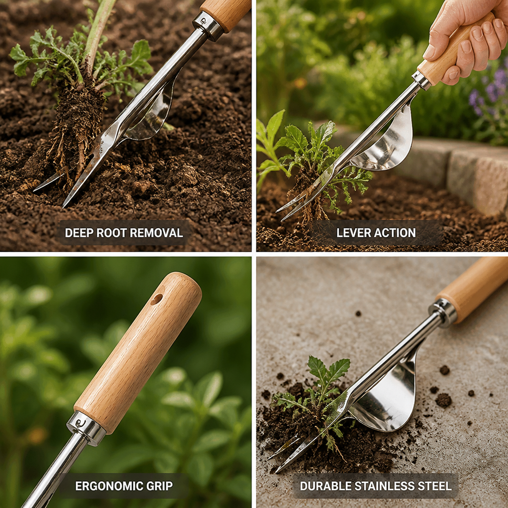 V-Shaped Stainless Steel Lever-Action Weed Puller | ribuella