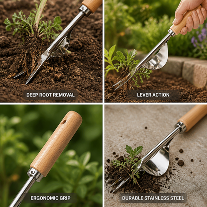 V-Shaped Stainless Steel Lever-Action Weed Puller | ribuella