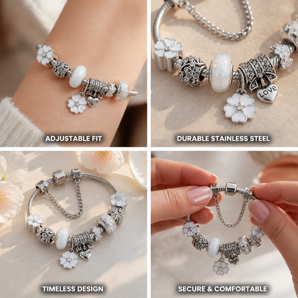 Justerbart armbånd i rustfrit stål med ferskenblomstvedhæng | ribuella