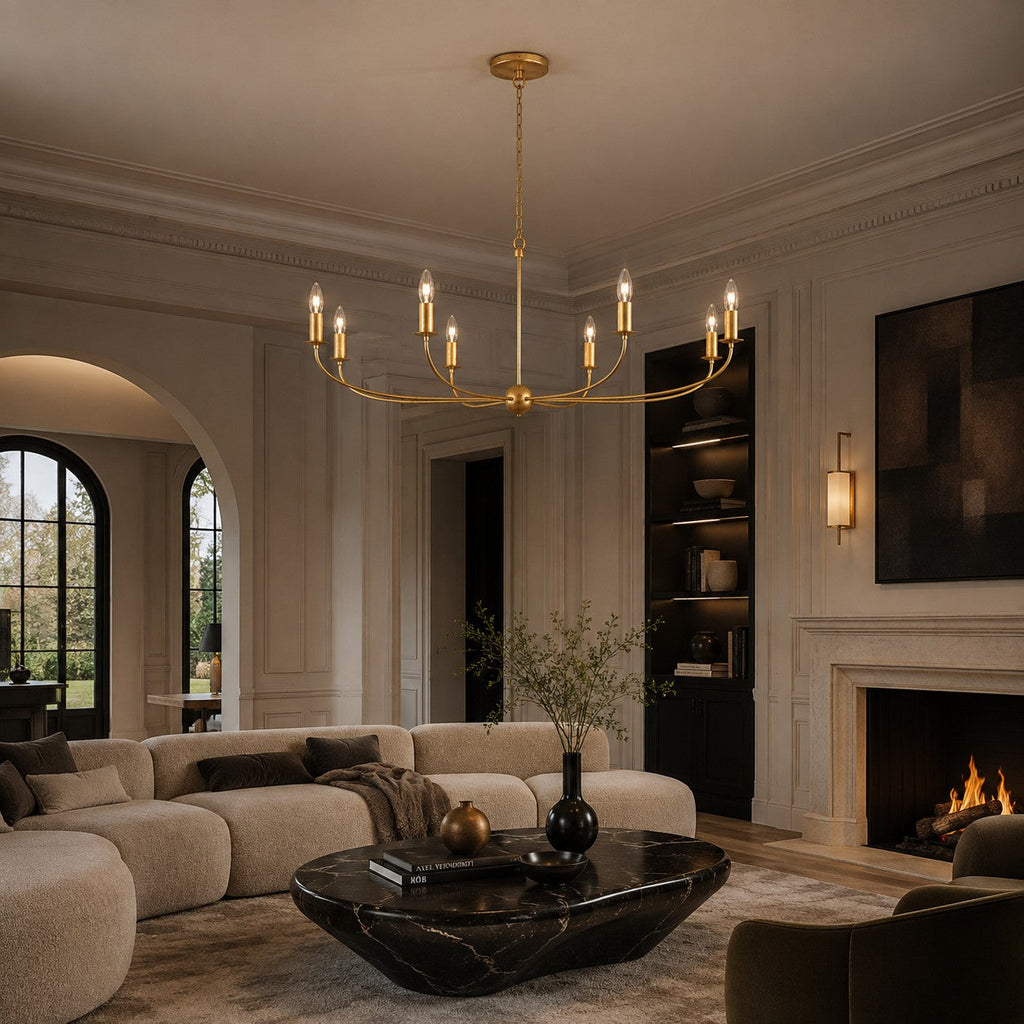 Large Antique Gold Leaf Round Chandelier – 6 or 8 Light Iron Dining Room Ceiling Light | ribuella