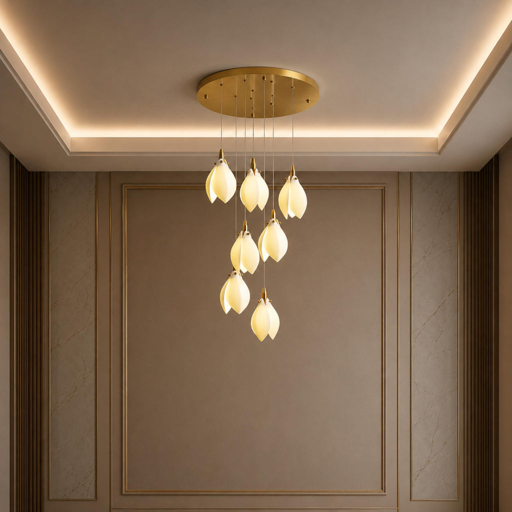 Plafonnier suspendu moderne en métal et céramique, compatible LED, de 7 à 64 lampes | ribuella