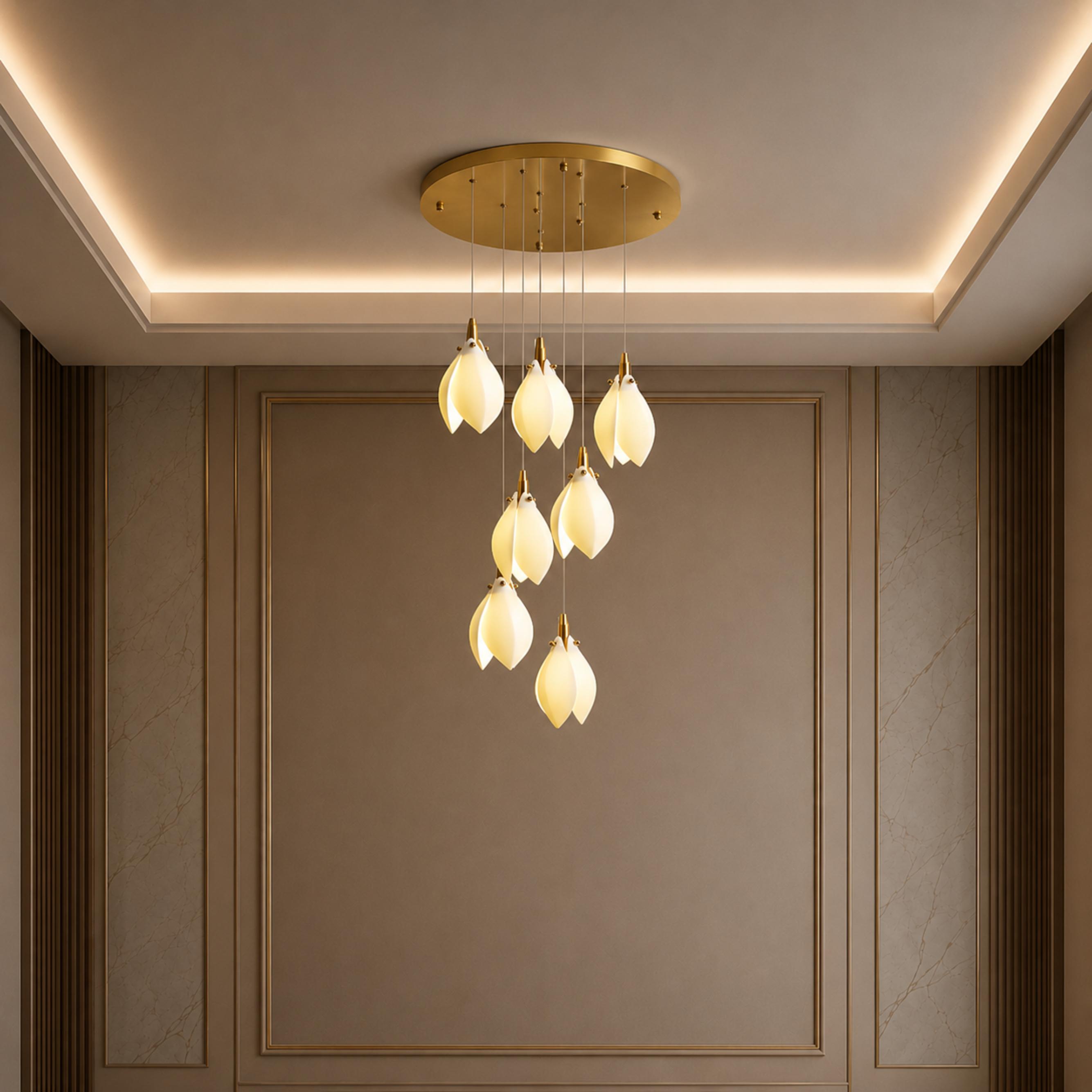 Plafonnier suspendu moderne en métal et céramique, compatible LED, de 7 à 64 lampes | ribuella