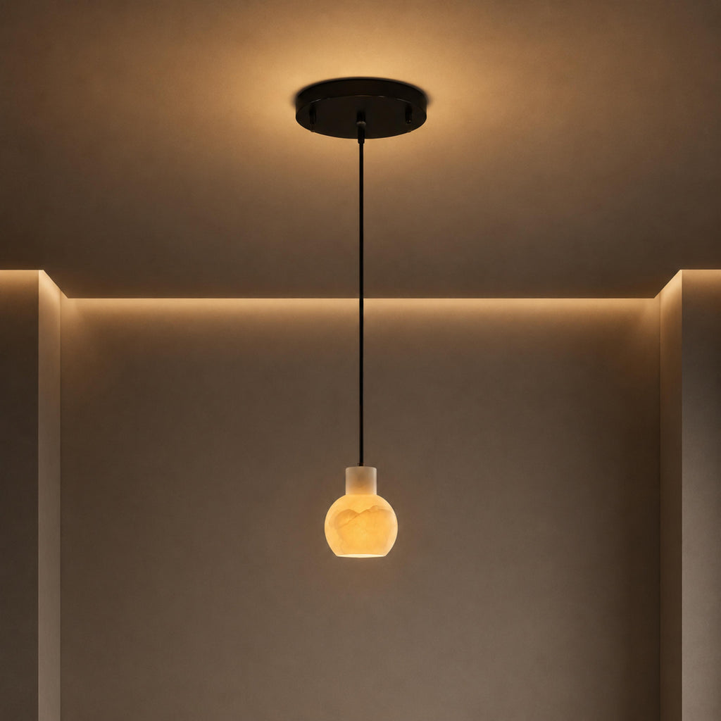 Moderní alabastrový lustr se závěsnou konstrukcí, skleněnými stínidly a LED žárovkami pro 6 světel | ribuella
