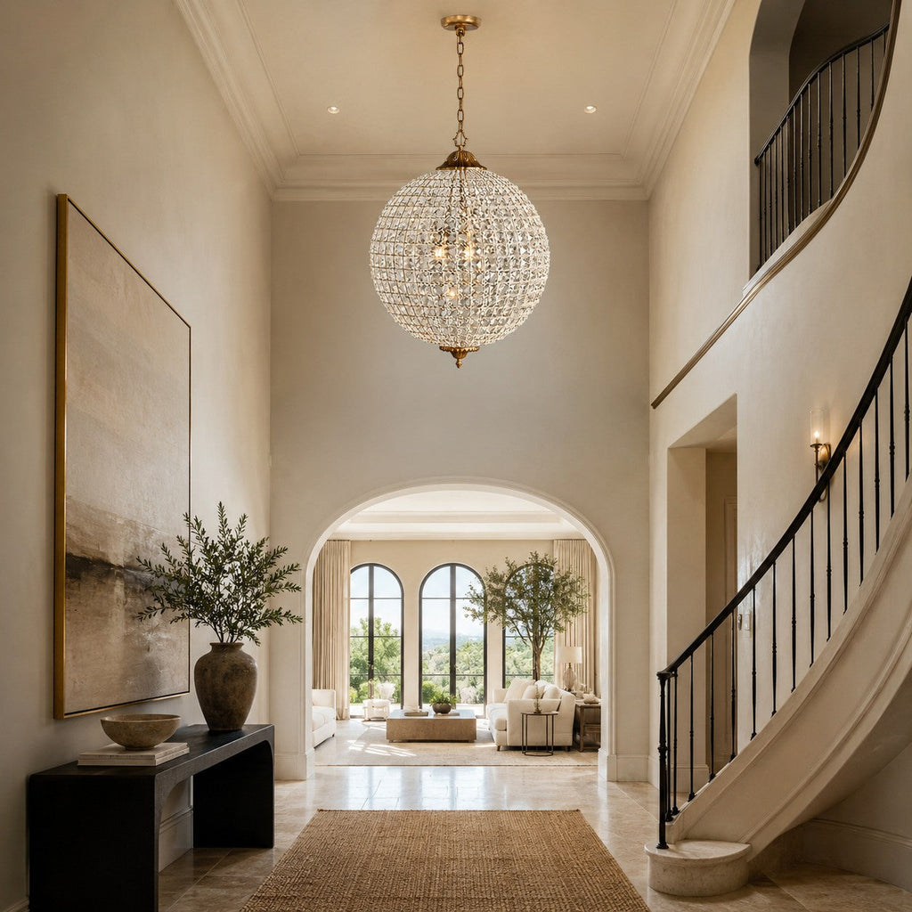Antique Brass Crystal Round Chandelier – Small or Large Statement Ceiling Light | ribuella