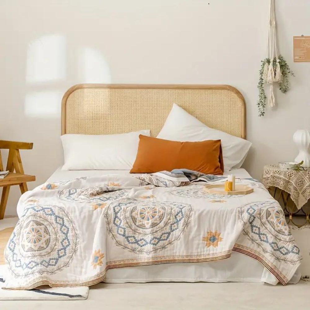 Boho-mandala-sengetæppe i bomuld med blød, åndbar vævestruktur