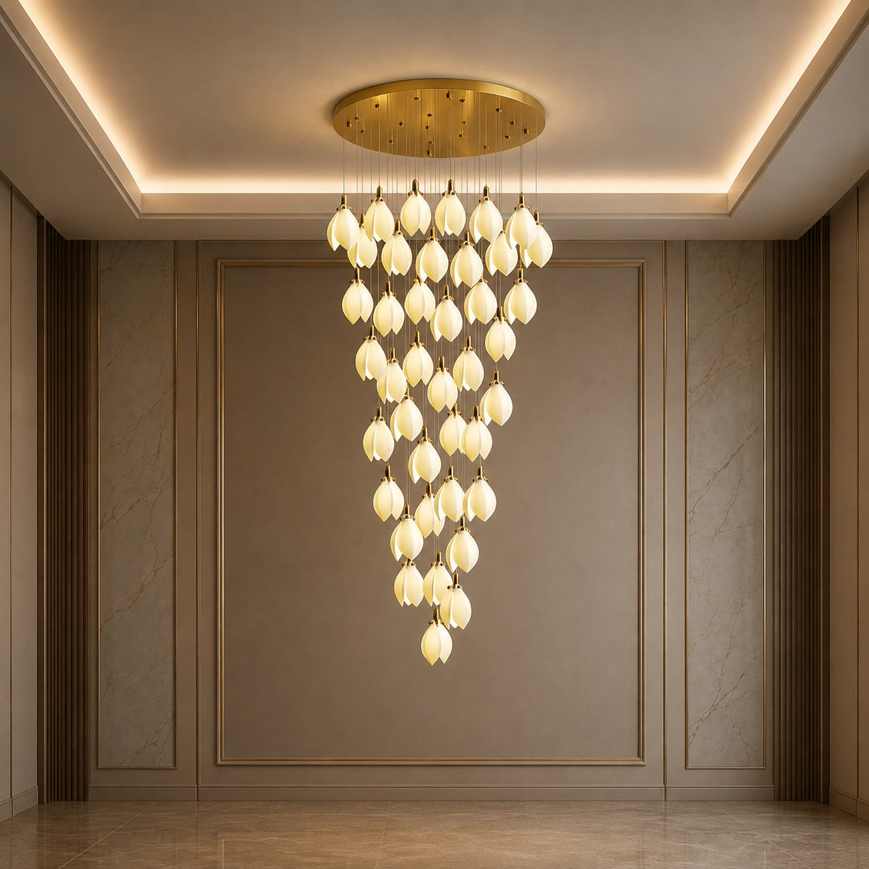 Plafonnier suspendu moderne en métal et céramique, compatible LED, de 7 à 64 lampes | ribuella