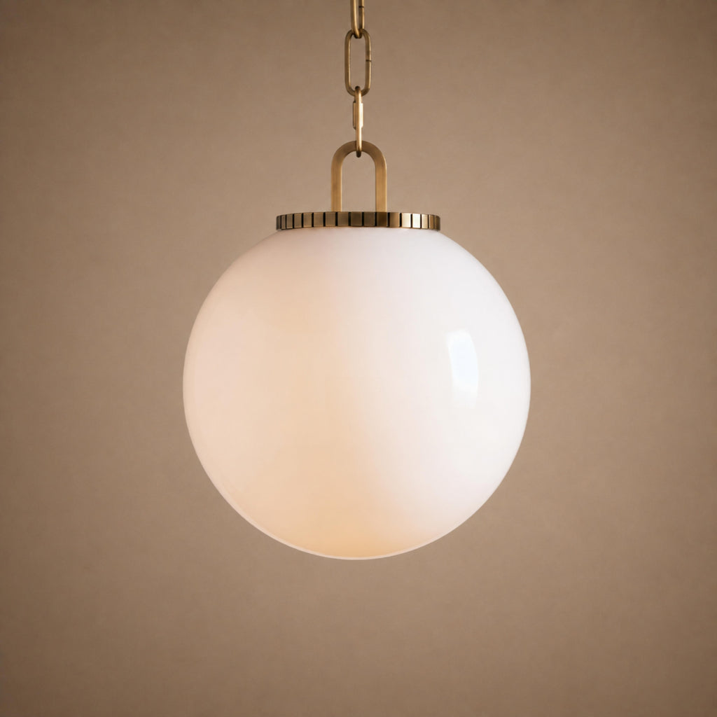 Modern Glass Globe Pendant Light with Chain – Brass or Bronze, Clear or Milk Glass | ribuella