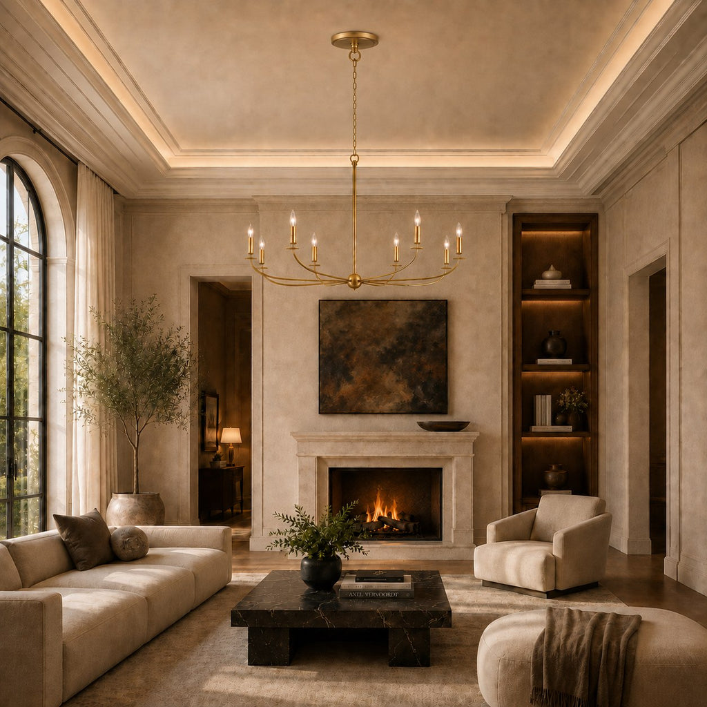 Large Antique Gold Leaf Round Chandelier – 6 or 8 Light Iron Dining Room Ceiling Light | ribuella