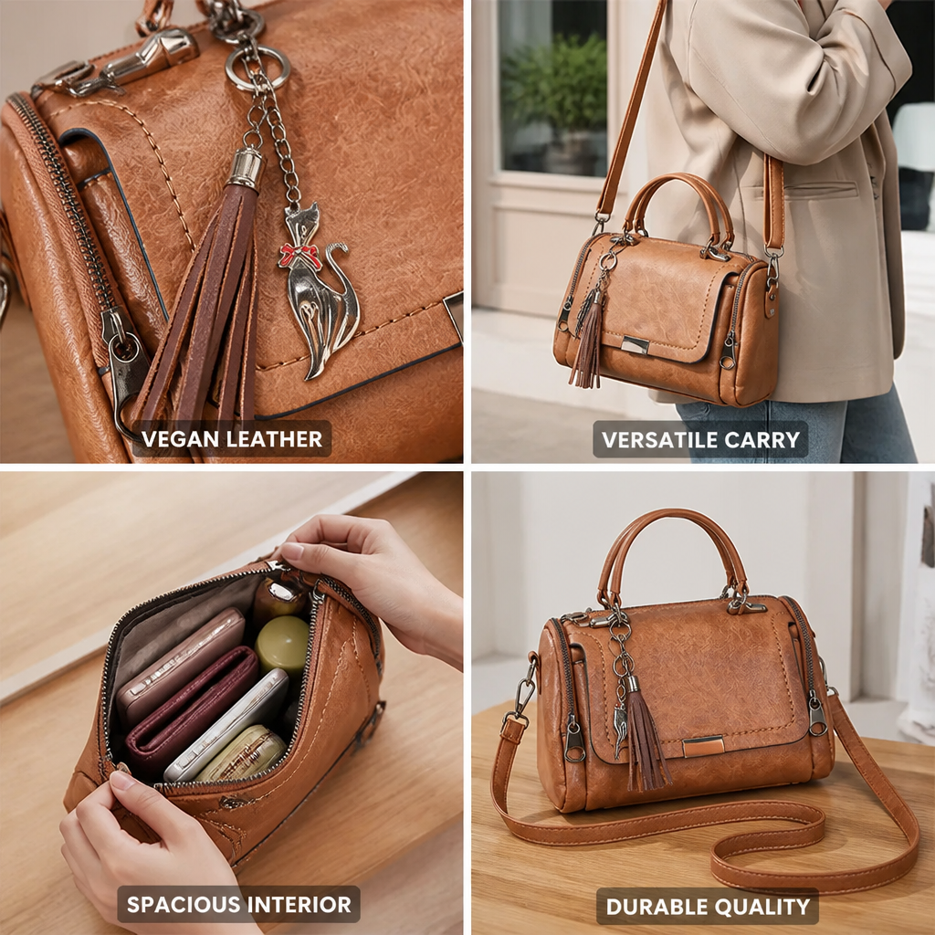 Vegan Leather Convertible Satchel Handbag (Tassel Charm) | ribuella