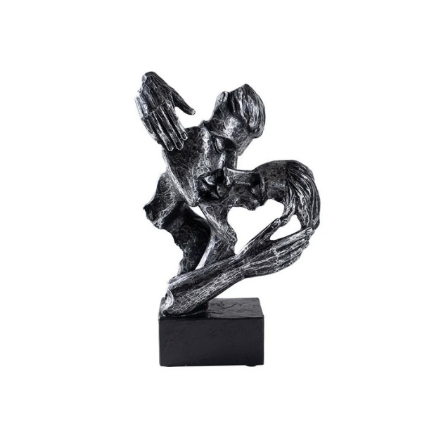 Sculptură de artă abstractă contemporană, finisaj bronz, suprafață texturată