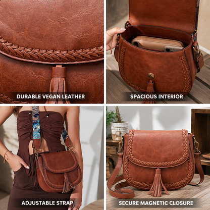 Vegan Leather Tassel Saddle Bag (Adjustable Strap) | ribuella