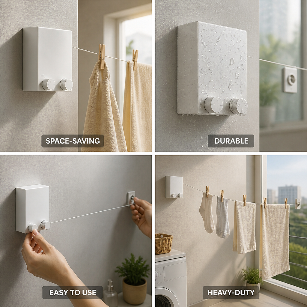 Retractable Wall-Mounted Nylon Clothesline (13.8 ft) | ribuella