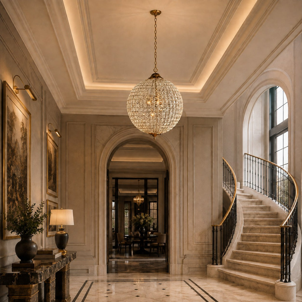 Antique Brass Crystal Round Chandelier – Small or Large Statement Ceiling Light | ribuella