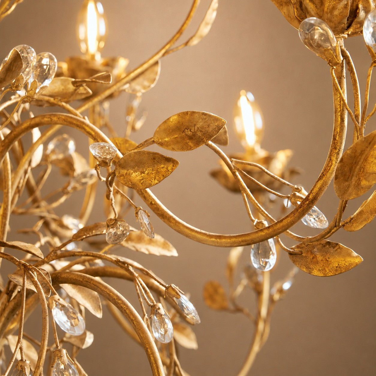 Luxuriöser runder Kristall-Kronleuchter mit Blättern – große goldene oder bronzefarbene Leuchte für Esszimmer und Eingangsbereich, 36″/48″ | ribuella