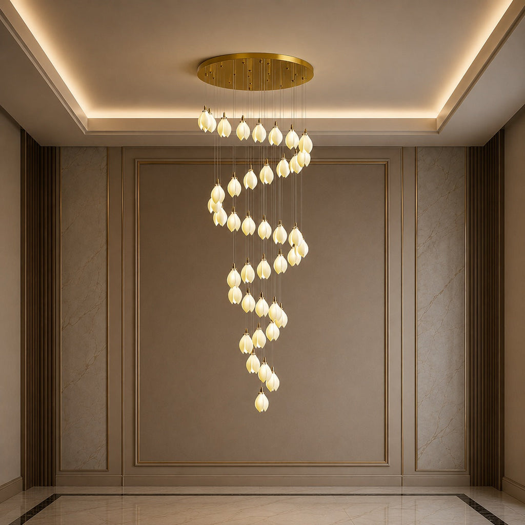 Plafonnier suspendu moderne en métal et céramique, compatible LED, de 7 à 64 lampes | ribuella