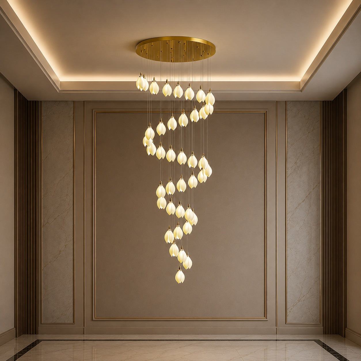 Plafonnier suspendu moderne en métal et céramique, compatible LED, de 7 à 64 lampes | ribuella