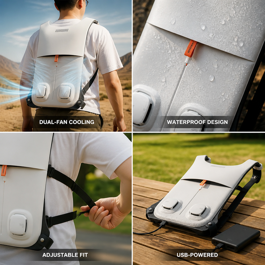 USB-Powered Dual-Fan Lightweight & Waterproof Cooling Vest (Adjustable Fit) | ribuella