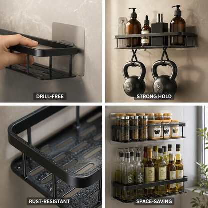 Self-Adhesive Drill-Free Stainless Steel Bathroom Wall Shelf (Holds 11 lb) | ribuella