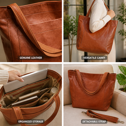 Structured Genuine Leather Tote (Detachable Strap) | ribuella