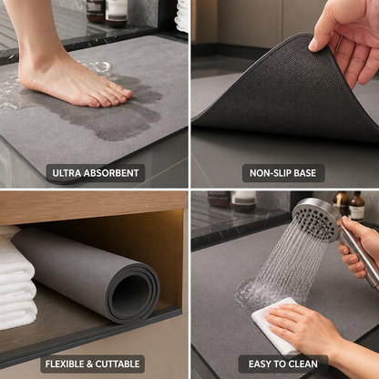 Ultra-Absorbent Quick-Dry Diatomite Bath Mat (Non-Slip Base) | ribuella