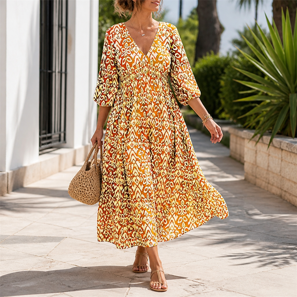 Serenelle Floral V-Neck Dress | Abrace as suas curvas com confiança natural durante todo o dia | ribuella