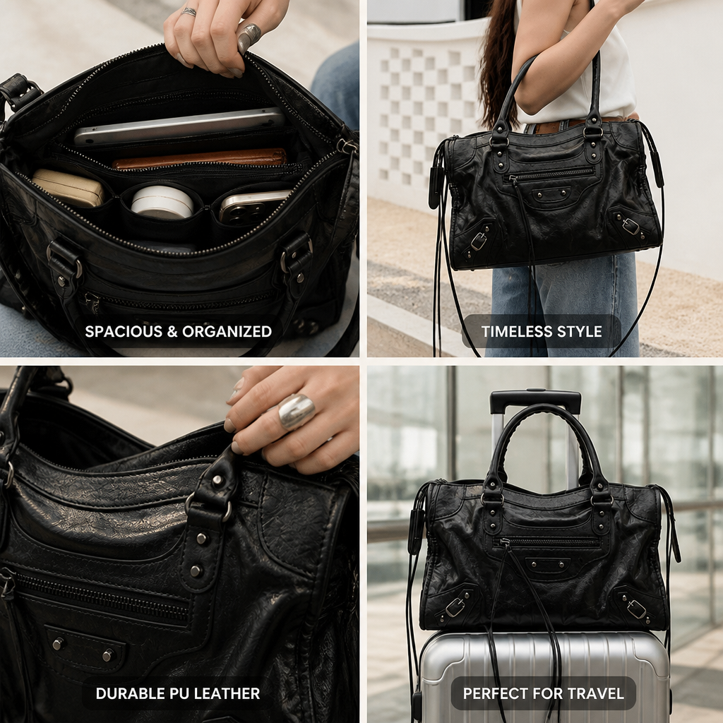 حقيبة كتف واسعة من جلد PU (بجيوب متعددة) | ribuella