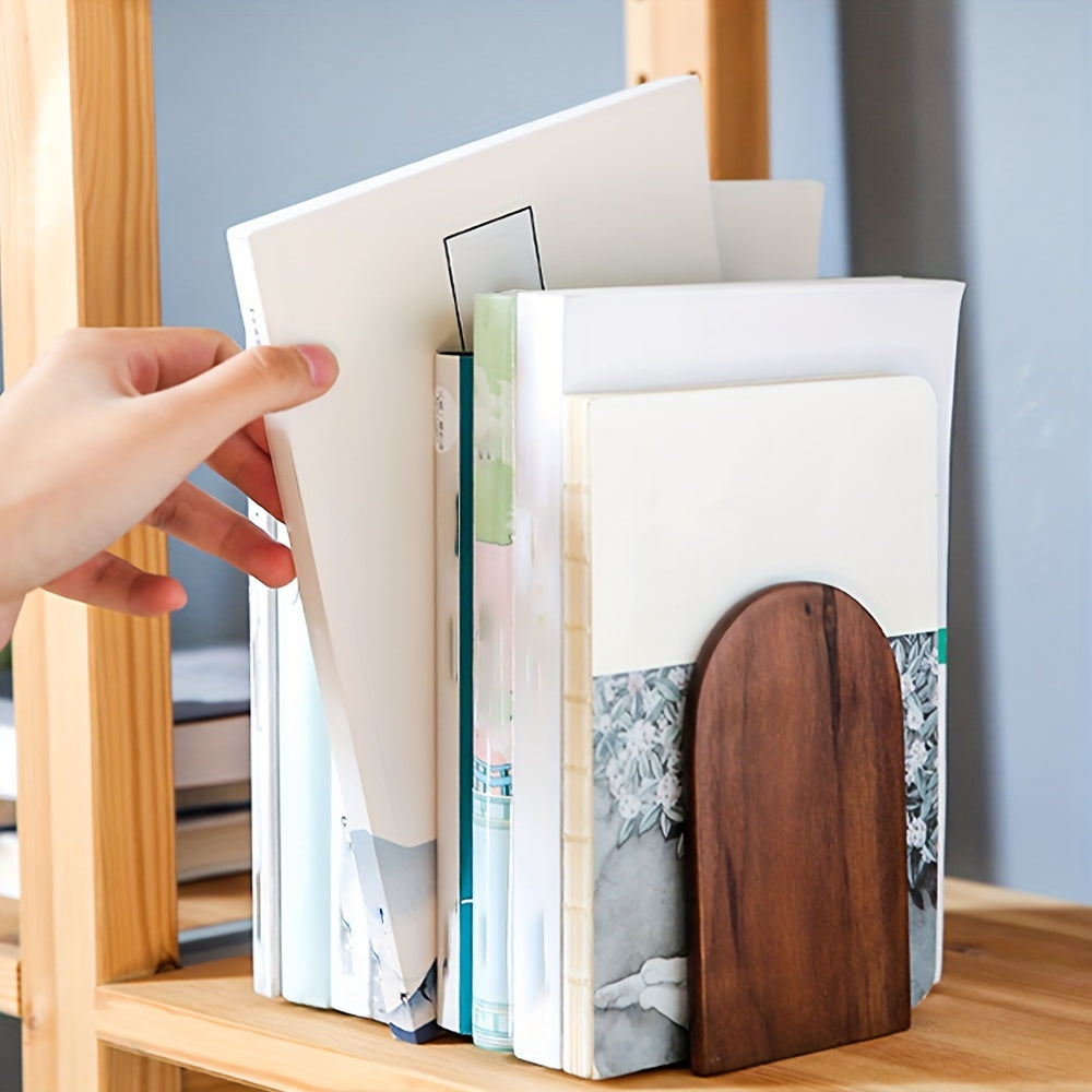 Sturdy Walnut Wood Bookends – Elegant Support for Your Shelves | ribuella