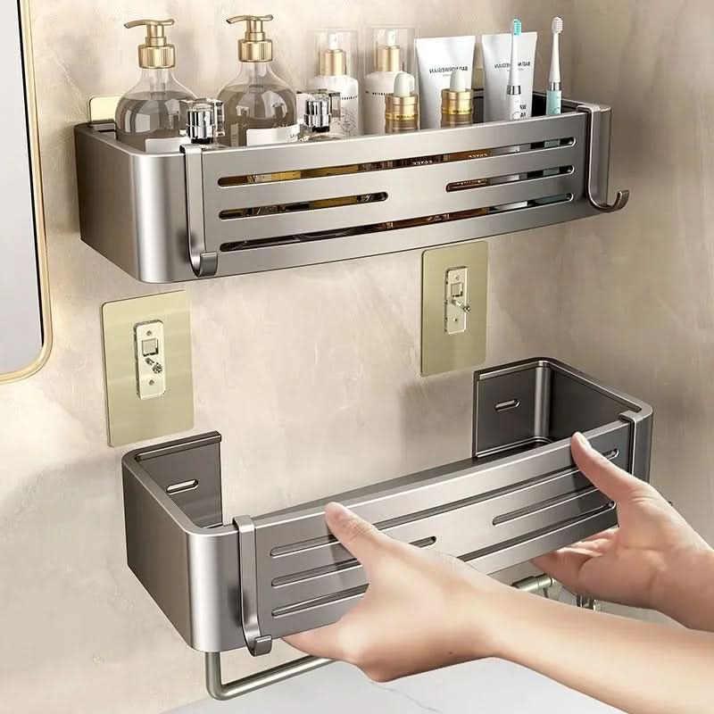 Self-Adhesive Aluminum Shelf Organizer for Bathroom Storage | ribuella