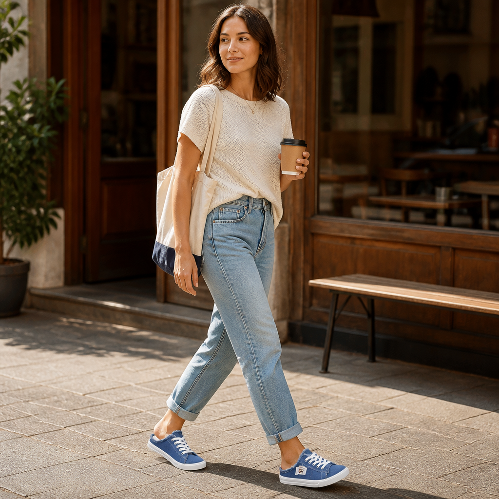 StridePulse – Casual Denim Mule Sneakers with Frayed Edges | ribuella