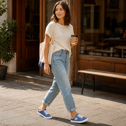 StridePulse – Casual Denim Mule Sneakers with Frayed Edges | ribuella