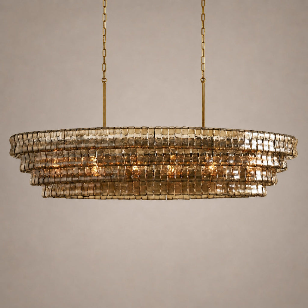 Modern Oval Chandelier Light Adjustable Hanging Steel Glass Fixture with 5 or 12 Bulb Options | ribuella