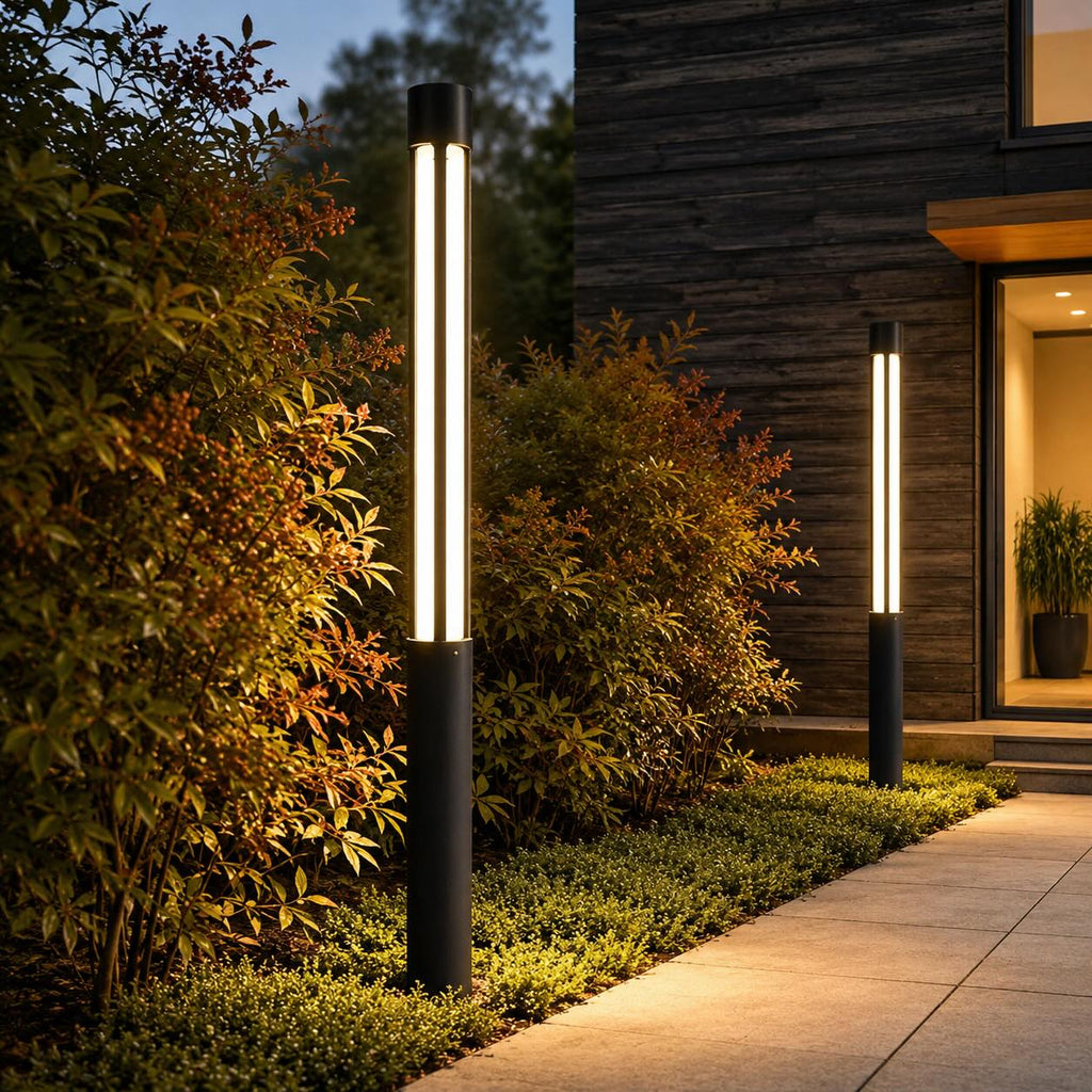 Moderne zylindrische Pollerleuchte für den Außenbereich, wasserdichte Aluminium-LED-Leuchte, 3000K, für die Wegbeleuchtung | ribuella