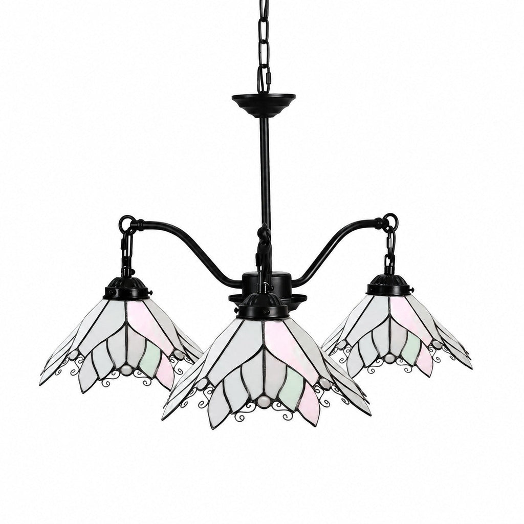 Four-Light Stained Glass Chandelier — Hand-Cut Glass Shades