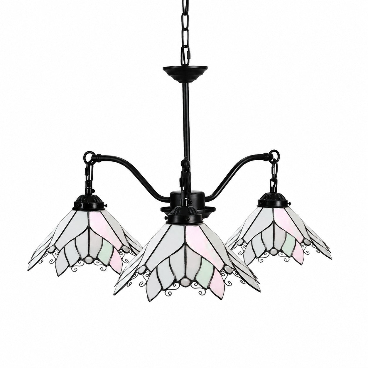 Four-Light Stained Glass Chandelier — Hand-Cut Glass Shades