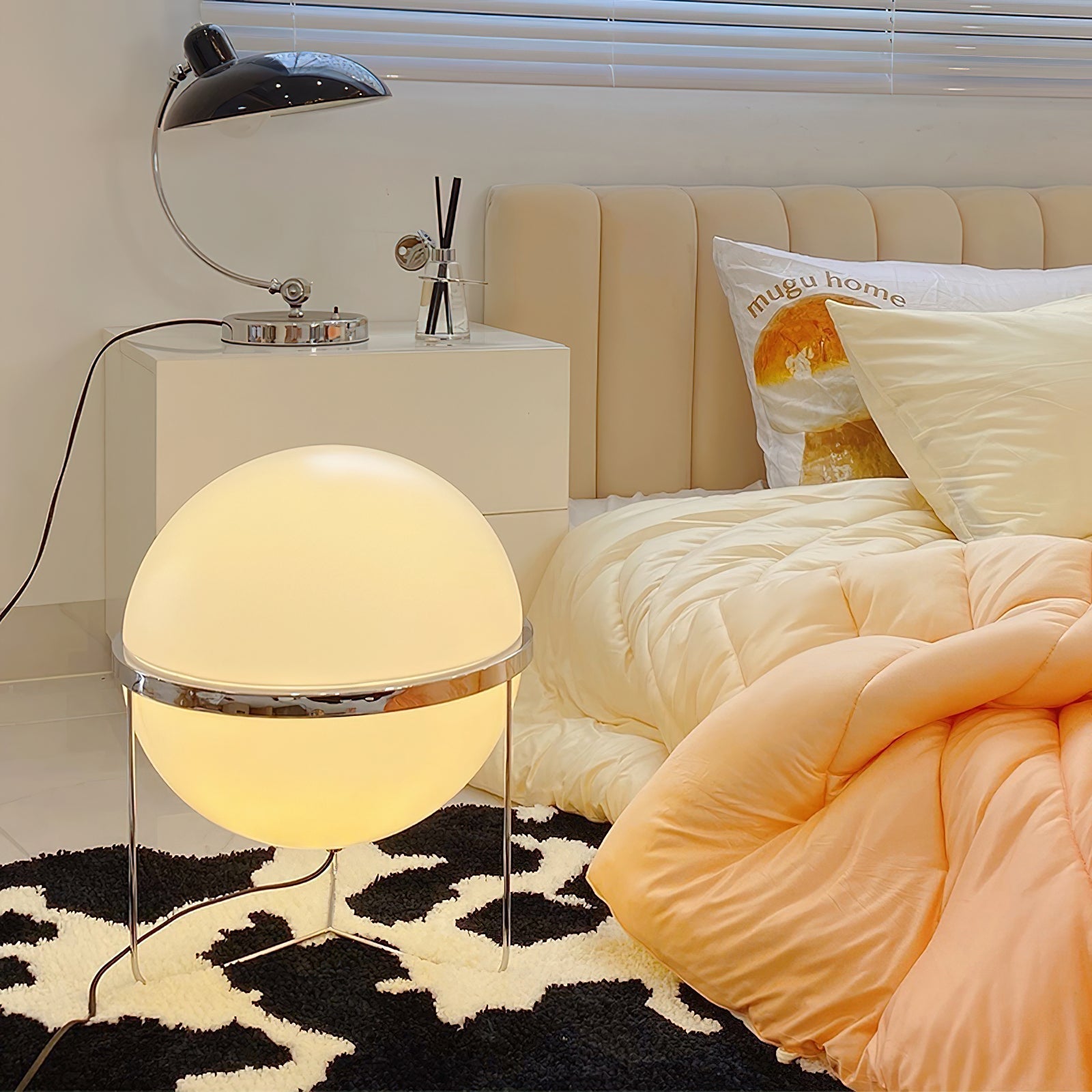 Garrault-Delord Table Lamp, Elegant Sculpted Profile Chrome White Design Soft Diffused Illumination