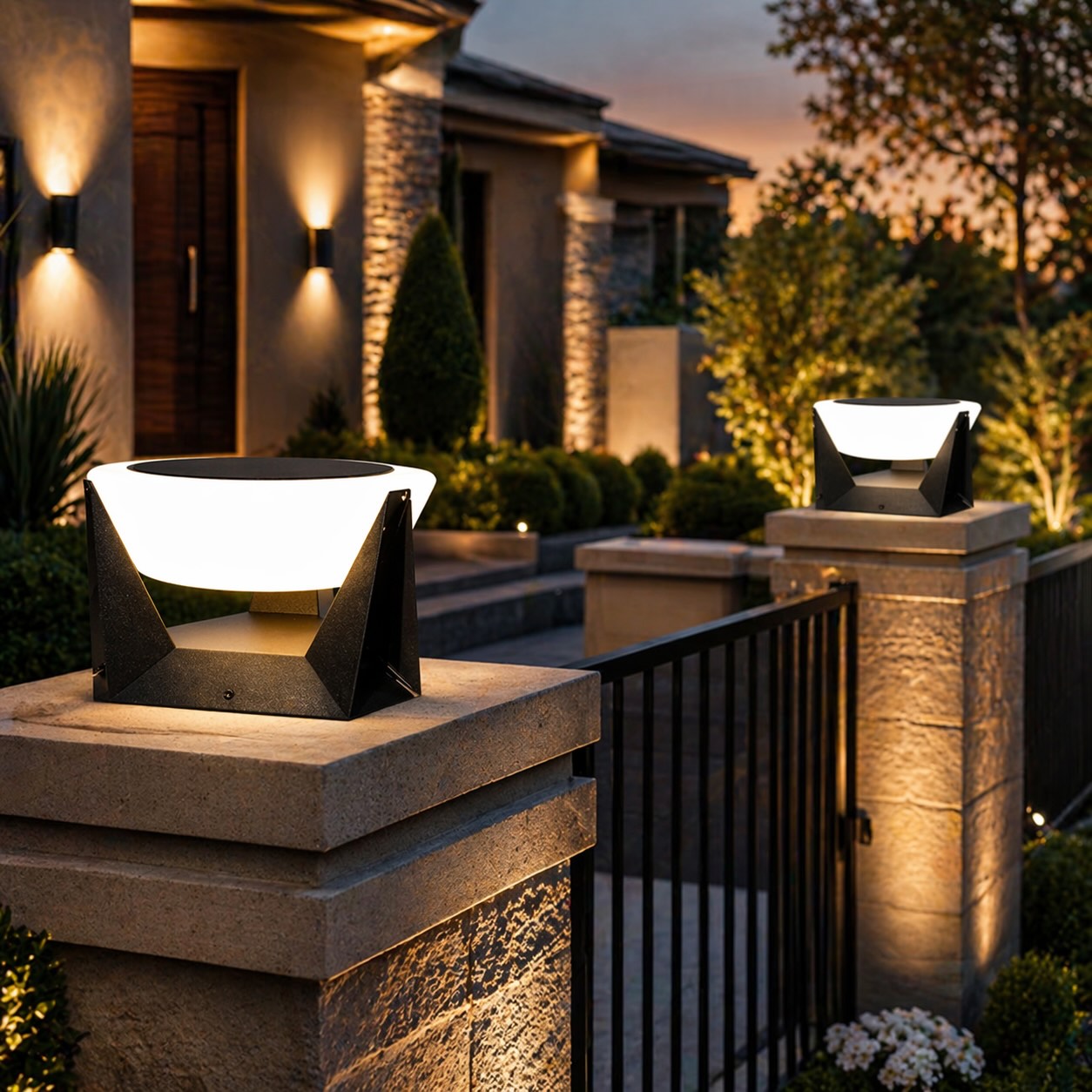 Modern Solar Post Light Outdoor Column Fixture IP65 Stainless Steel Acrylic LED 3000K Warm White | ribuella
