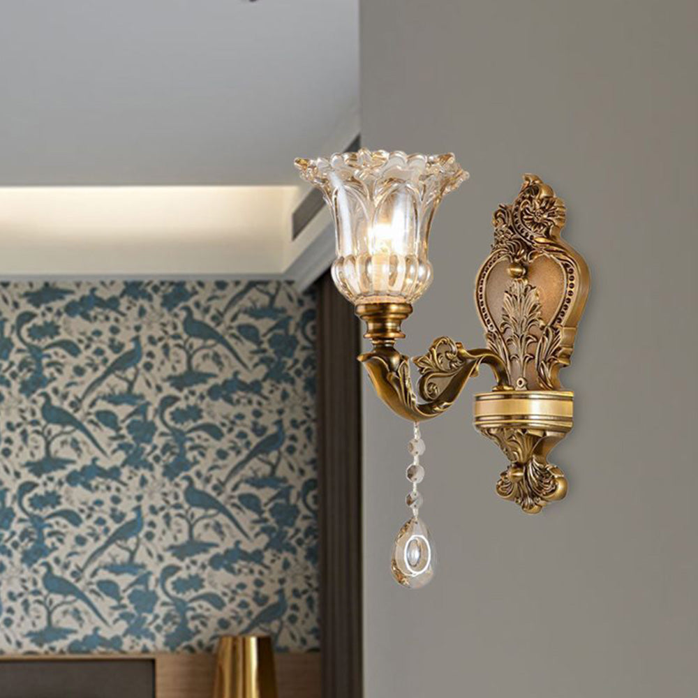 Candeeiro de parede Ramiq vintage em metal e vidro, dourado