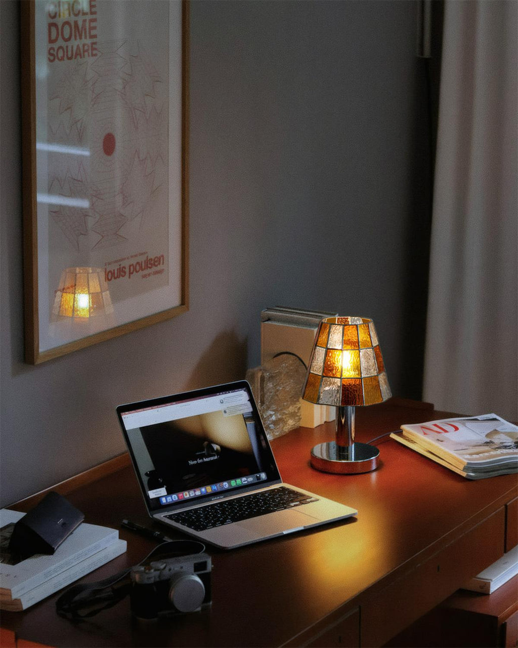 Fun Guy Table Lamp Contemporary Geometric Silhouette In Amber Blue And Clear Colors