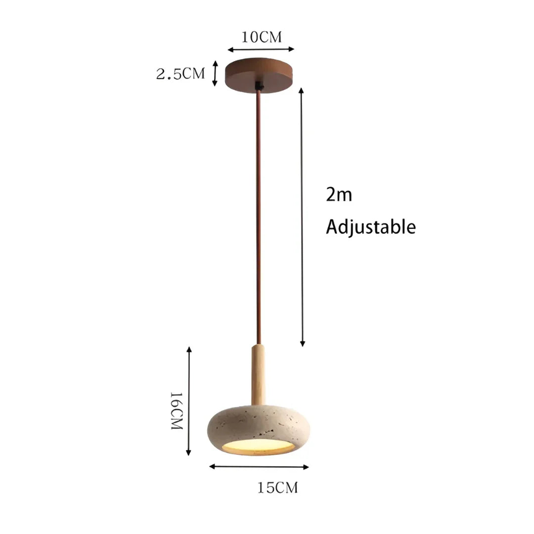 Travertine Hanging Light with Wooden Accent – Warm Glow, Adjustable Cord | ribuella