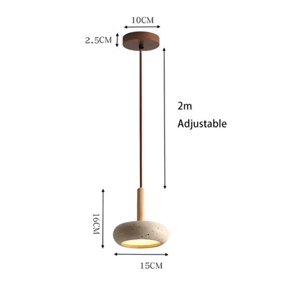 Travertine Hanging Light with Wooden Accent – Warm Glow, Adjustable Cord | ribuella