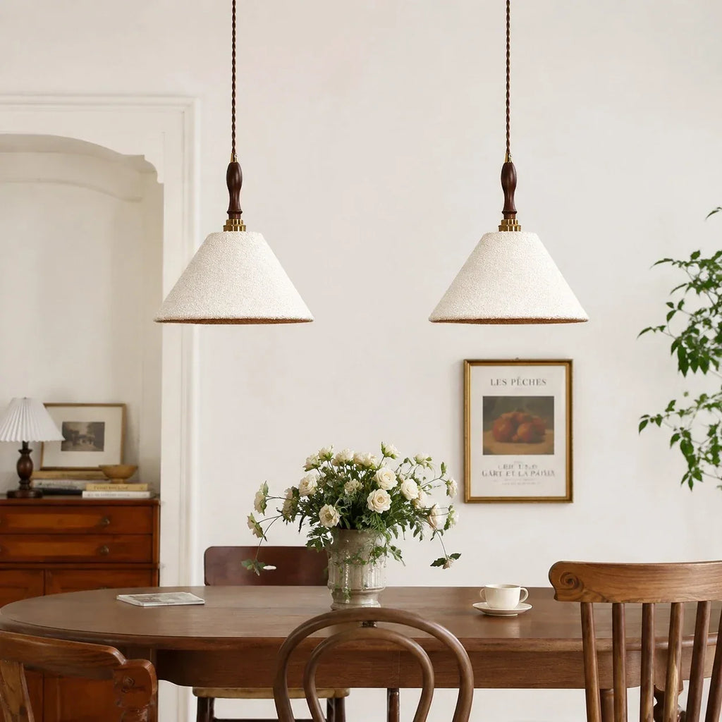 French Vintage Cream Fabric Pendant Light - Woven Texture Ceiling Shade