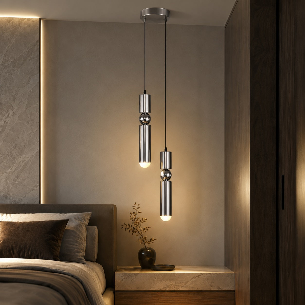 Moderní černé závěsné svítidlo s nastavitelným stmívatelným LED světlem a geometrickým kovovým designem | ribuella