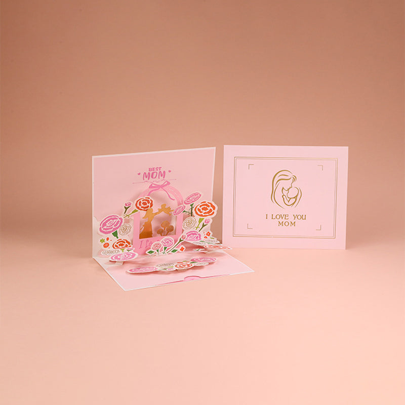 3D-pop-up-kort till mors dag med blommotiv, minnessak och detaljerad blommande design